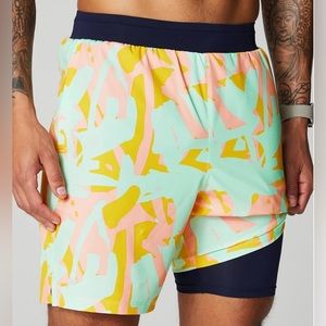 Fabletics Fundamental Short II Pink Peach Kiss Organic Blobs Lined 5in Small-New